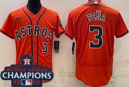 Men's Houston Astros #3 Jeremy Pena Orange 2022 World Series Champions Authentic Jersey