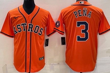 Men's Houston Astros #3 Jeremy Pena Orange Team Logo Cool Base Jersey