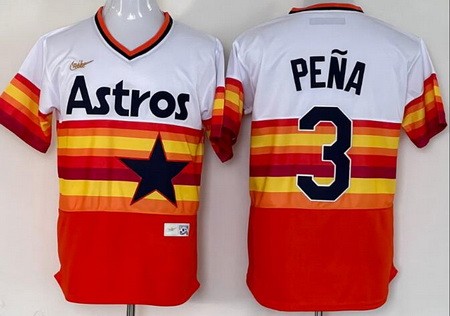 Men's Houston Astros #3 Jeremy Pena White Orange Cooperstown Cool Base Jersey