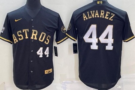 Men's Houston Astros #44 Yordan Alvarez Black Gold Player Number Cool Base Jersey