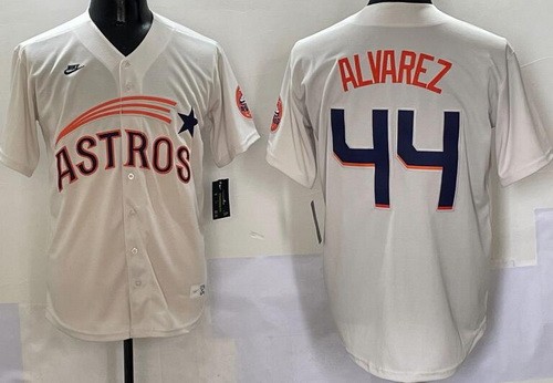 Men's Houston Astros #44 Yordan Alvarez Cream Throwback Cooperstown Limited Jersey