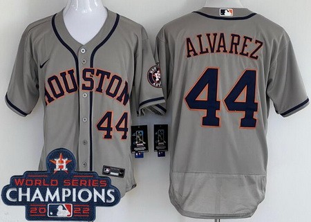 Men's Houston Astros #44 Yordan Alvarez Gray 2022 World Series Champions Authentic Jersey