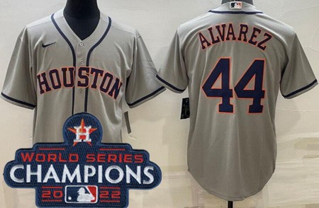Men's Houston Astros #44 Yordan Alvarez Gray 2022 World Series Champions Cool Base Jersey