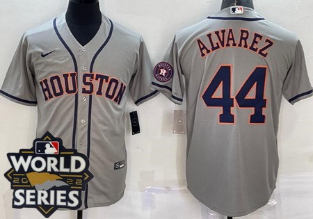 Men's Houston Astros #44 Yordan Alvarez Gray Team Logo 2022 World Series Cool Base Jersey