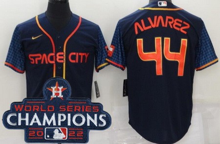 Men's Houston Astros #44 Yordan Alvarez Navy City 2022 World Series Champions Cool Base Jersey