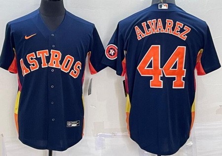 Men's Houston Astros #44 Yordan Alvarez Navy Team Logo Cool Base Jersey