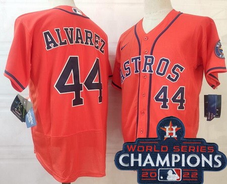 Men's Houston Astros #44 Yordan Alvarez Orange 2022 World Series Champions Authentic Jersey