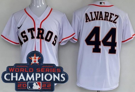 Men's Houston Astros #44 Yordan Alvarez White 2022 World Series Champions Cool Base Jersey