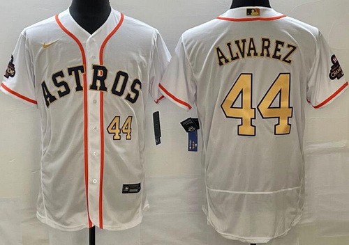 Men's Houston Astros #44 Yordan Alvarez White 2023 Gold Collection Authentic Jersey