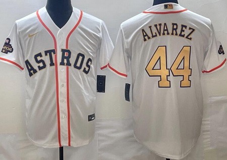 Men's Houston Astros #44 Yordan Alvarez White 2023 Gold Collection Cool Base Jersey
