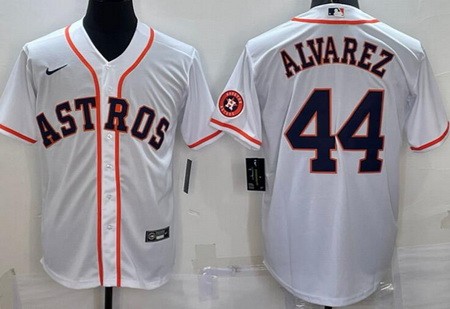 Men's Houston Astros #44 Yordan Alvarez White Team Logo Cool Base Jersey