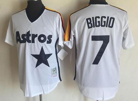 Men's Houston Astros #7 Craig Biggio White Mesh Throwback Jersey