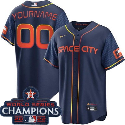 Men's Houston Astros Customized Navy City 2022 World Series Champions Base Jersey