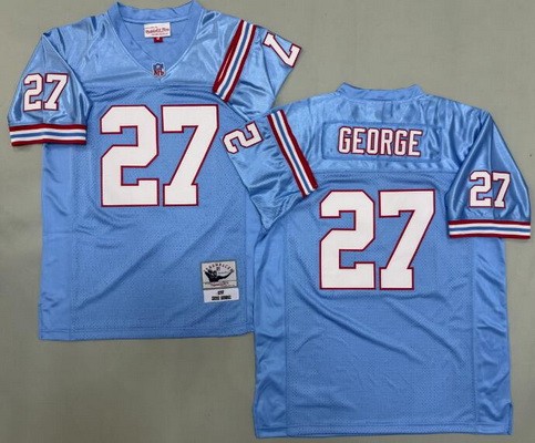 Men's Houston Oilers #27 Eddie George Light Blue 1997 Throwback Jersey
