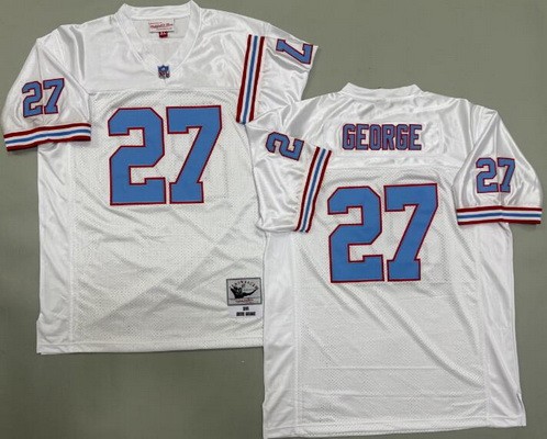Men's Houston Oilers #27 Eddie George White 1996 Throwback Jersey