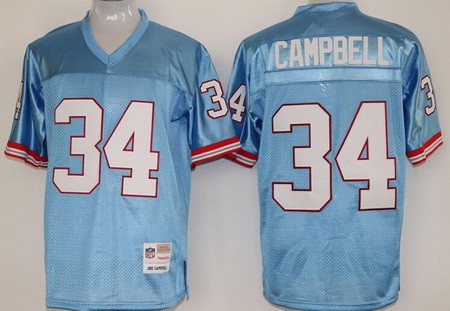 Men's Houston Oilers #34 Earl Campbell Light Blue Throwback Jersey