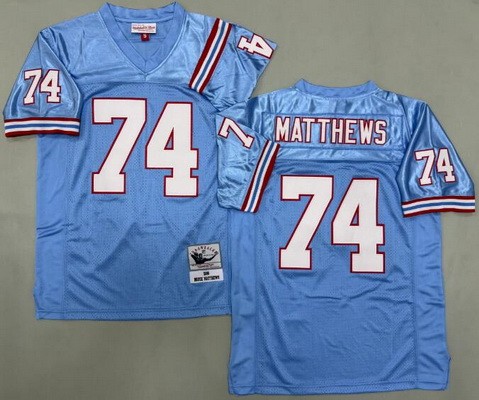 Men's Houston Oilers #74 Bruce Matthews Light Blue 1988 Throwback Jersey