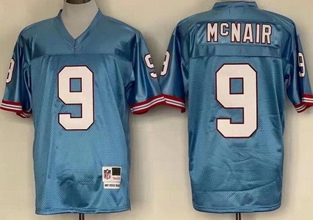Men's Houston Oilers #9 Steve McNair Light Blue Throwback Jersey