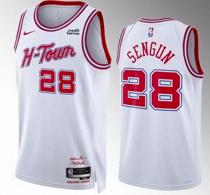 Men's Houston Rockets #28 Alperen Sengun White 2023 City Icon Heat Press Jersey