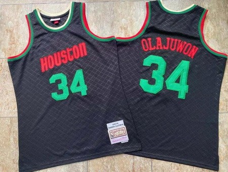 Men's Houston Rockets #34 Hakeem Olajuwon Black Naples 1993 Throwback Authentic Jersey