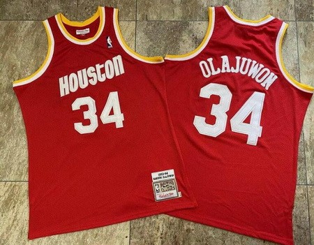 Men's Houston Rockets #34 Hakeem Olajuwon Red 1993 Throwback Authentic Jersey