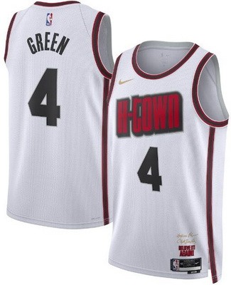 Men's Houston Rockets #4 Jalen Green White 2024 City Heat Press Jersey