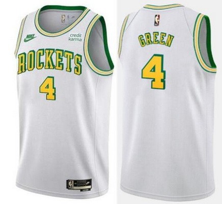 Men's Houston Rockets #4 Jalen Green White Classic Icon Hot Press Jersey