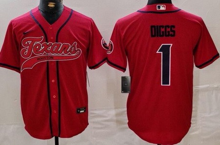 Men's Houston Texans #1 Stefon Diggs Limited Red Fashion Baseball Jersey