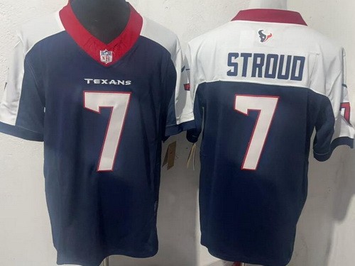 Men's Houston Texans #7 CJ Stroud White Limited Navy Thanksgiving FUSE Vapor Jersey
