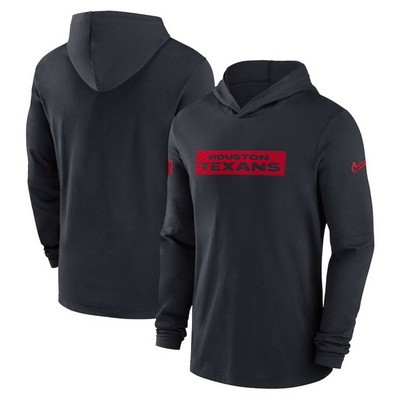 Men's Houston Texans Navy Sideline Hoodie Performance Long Sleeve T Shirt