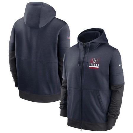 Men's Houston Texans Navy Sideline Impact Lockup Performance Full Zip Pullover Hoodie