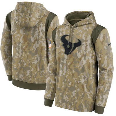 Men's Houston Texans Olive 2021 Salute To Service Therma Performance Pullover Hoodie