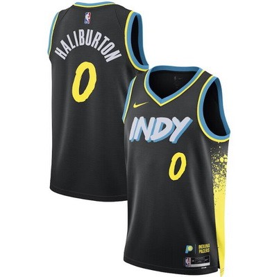 Men's Indiana Pacers #0 Tyrese Haliburton Black 2023 City Icon Heat Press Jersey