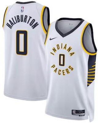 Men's Indiana Pacers #0 Tyrese Haliburton White Heat Press Jersey