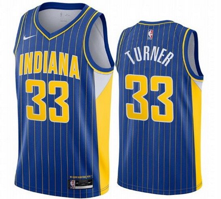 Men's Indiana Pacers #33 Myles Turner Blue 2021 City Icon Hot Press Jersey