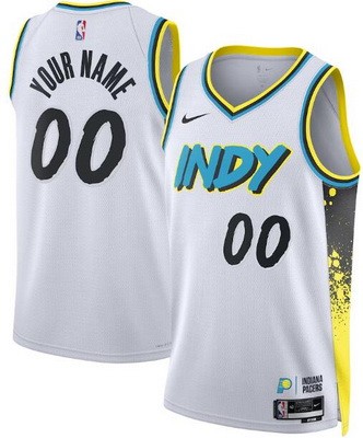 Men's Indiana Pacers Custom White 2024 City Heat Press Jersey