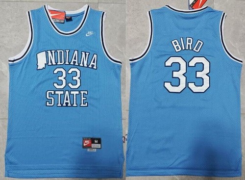 Men's Indiana State Sycamores #33 Larry Bird Light Blue College Basketball Jersey