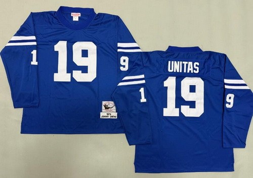 Men's Indianapolis Colts #19 Johnny Unitas Blue Long Sleeve 1970 Throwback Jersey
