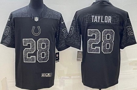 Men's Indianapolis Colts #28 Jonathan Taylor Limited Black RFLCTV Jersey