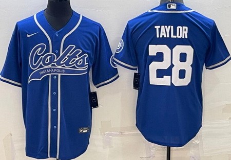 Men's Indianapolis Colts #28 Jonathan Taylor Limited Blue Baseball Jersey