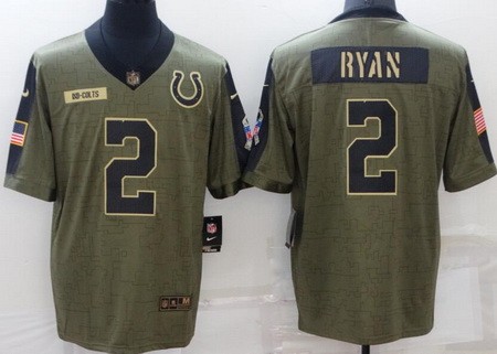 Men's Indianapolis Colts #2 Matt Ryan Limited Olive 2021 Salute To Service Jersey