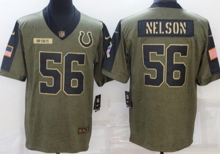 Men's Indianapolis Colts #56 Quenton Nelson Limited Olive 2021 Salute To Service Jersey