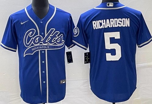 Men's Indianapolis Colts #5 Anthony Richardson Limited Blue Baseball Jersey