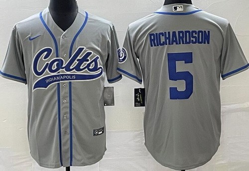 Men's Indianapolis Colts #5 Anthony Richardson Limited Gray Baseball Jersey