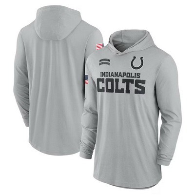 Men's Indianapolis Colts Gray 2024 Salute to Service Lightweight Performance Long Sleeve Hooded T Shirt