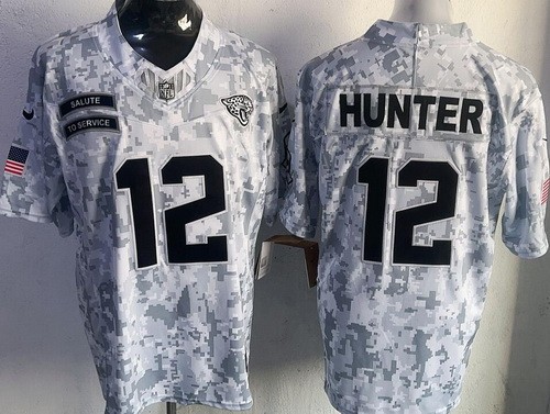 Men's Jacksonville Jaguars #12 Travis Hunter Limited Arctic Camo 2024 Salute to Service Jersey