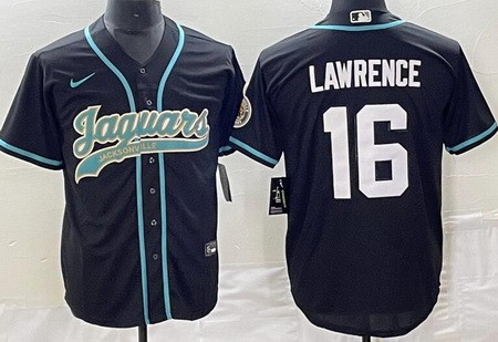 Men's Jacksonville Jaguars #16 Trevor Lawrence Limited Black Baseball Jersey