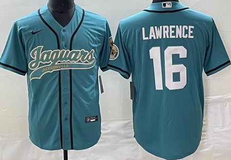 Men's Jacksonville Jaguars #16 Trevor Lawrence Limited Green Baseball Jersey