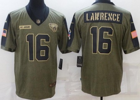Men's Jacksonville Jaguars #16 Trevor Lawrence Limited Olive 2021 Salute To Service Jersey