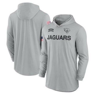 Men's Jacksonville Jaguars Gray 2024 Salute to Service Lightweight Performance Long Sleeve Hooded T Shirt